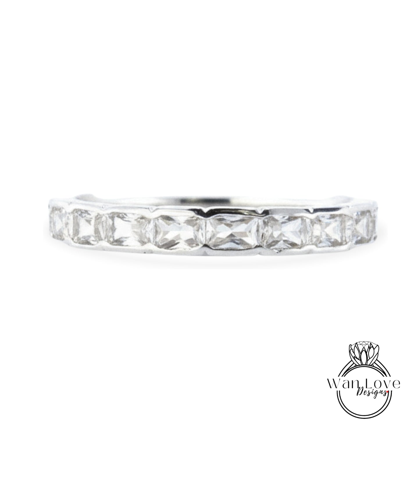 Emerald cut East West Ring in Gold • Baguette Moissanite Eternity Band • WITH OR WITHOUT Milgrain Ring • Wedding Ring • Bold Stacking Ring
