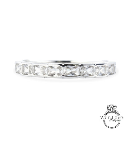 Emerald cut East West Ring in Gold • Baguette Moissanite Eternity Band • WITH OR WITHOUT Milgrain Ring • Wedding Ring • Bold Stacking Ring