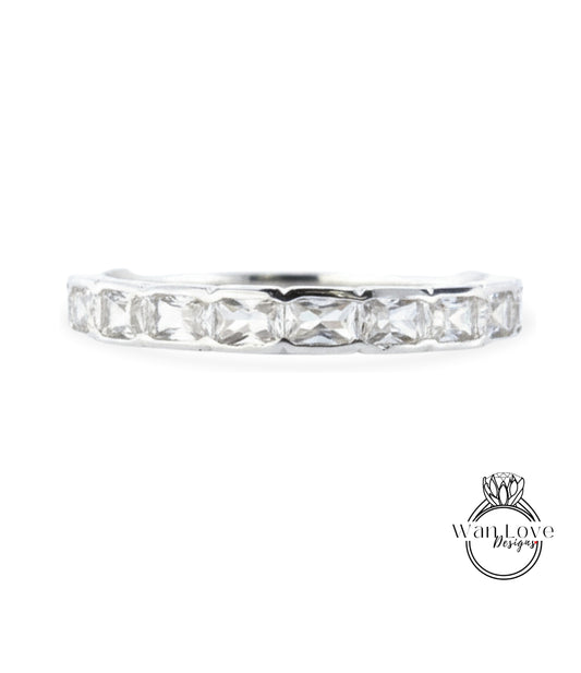 Emerald cut East West Ring in Gold • Baguette Moissanite Eternity Band • WITH OR WITHOUT Milgrain Ring • Wedding Ring • Bold Stacking Ring