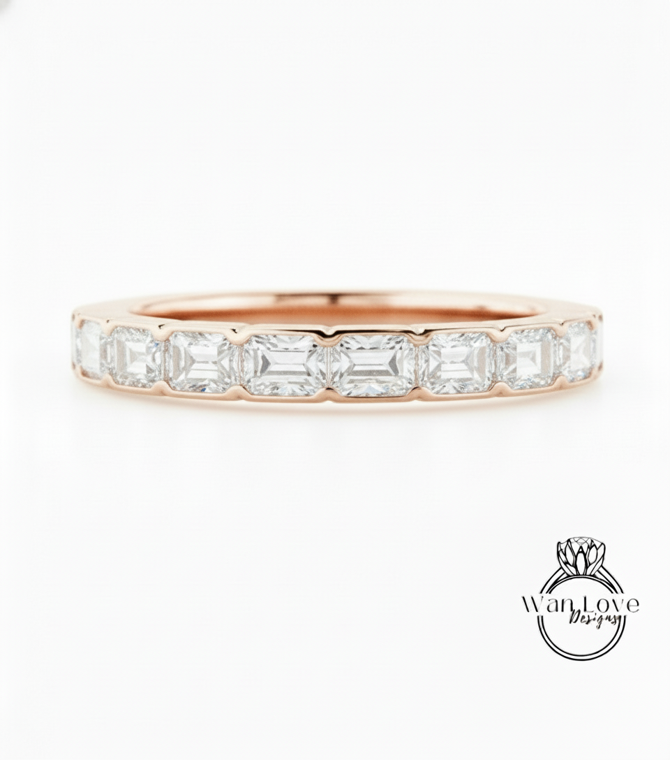 Emerald cut East West Ring in Gold • Baguette Moissanite Eternity Band • WITH OR WITHOUT Milgrain Ring • Wedding Ring • Bold Stacking Ring