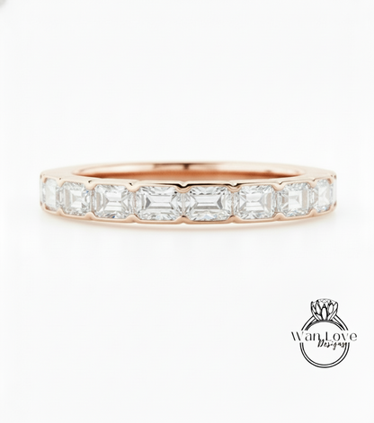 Emerald cut East West Ring in Gold • Baguette Moissanite Eternity Band • WITH OR WITHOUT Milgrain Ring • Wedding Ring • Bold Stacking Ring