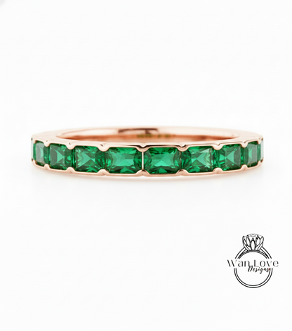 Emerald cut East West Ring in Gold • Baguette Moissanite Eternity Band • WITH OR WITHOUT Milgrain Ring • Wedding Ring • Bold Stacking Ring