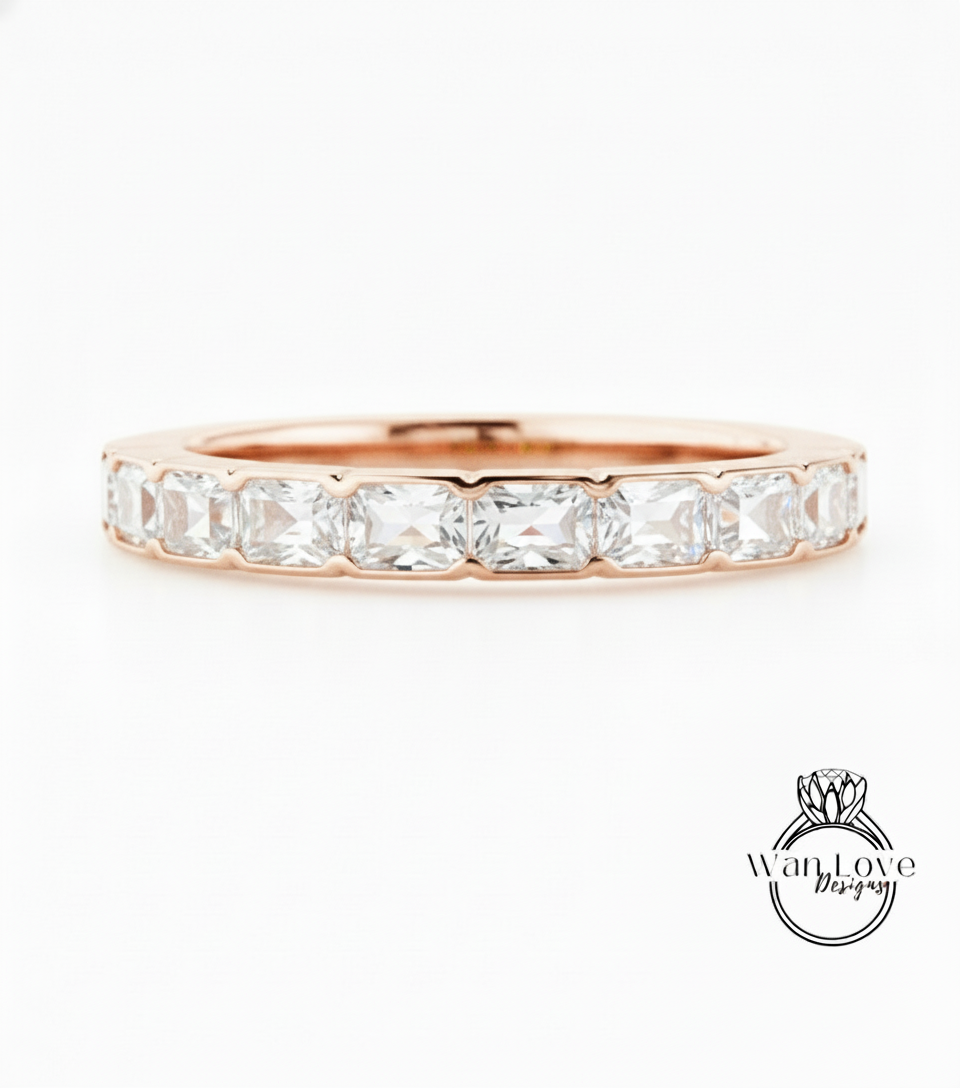 Emerald cut East West Ring in Gold • Baguette Moissanite Eternity Band • WITH OR WITHOUT Milgrain Ring • Wedding Ring • Bold Stacking Ring