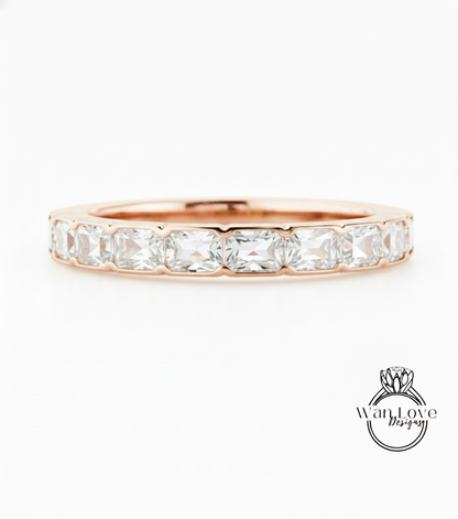 Emerald cut East West Ring in Gold • Baguette Moissanite Eternity Band • WITH OR WITHOUT Milgrain Ring • Wedding Ring • Bold Stacking Ring