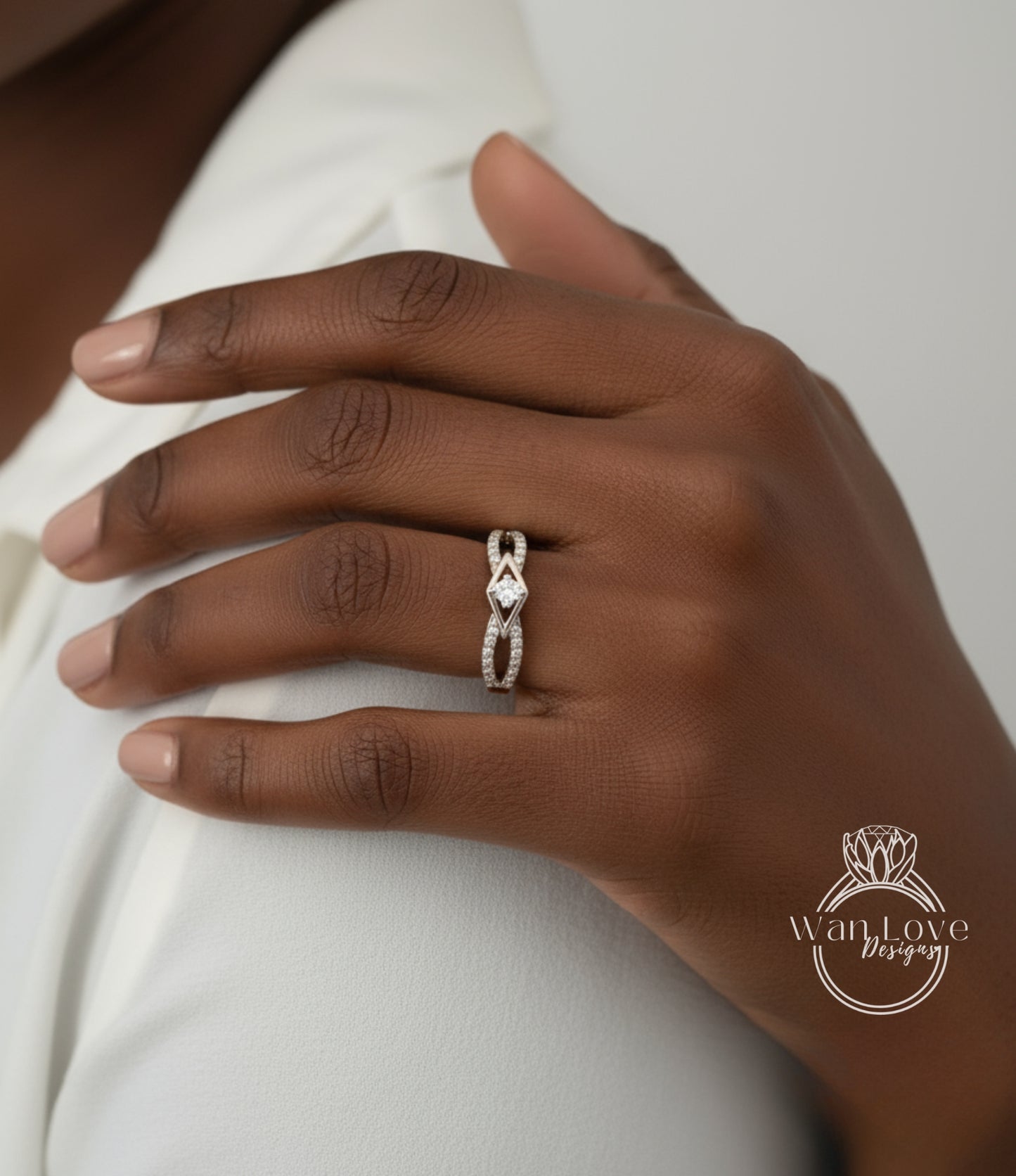 Moissanite split shank wedding band art deco vintage stacking wedding ring rose or white gold unique ring matching band bridal ring-Ready