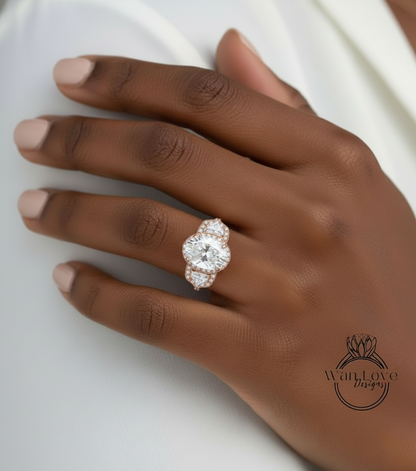 Anello di fidanzamento ovale Moissanite, trapezio a mezza luna, 3ct, 9x7mm, personalizzato, 14k 18k bianco giallo oro rosa, platino, matrimonio, regalo di anniversario
