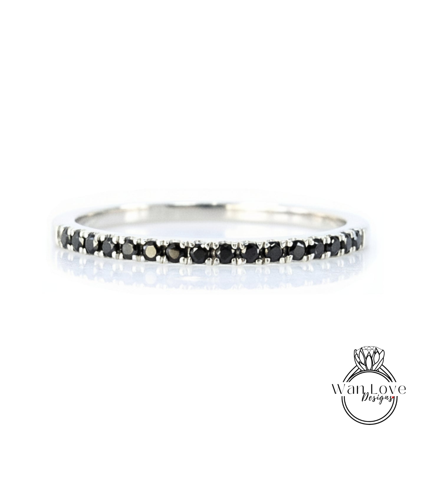 Sample Sale Ready to ship-Thin Dainty Black Spinel Half Eternity Stackable Wedding Band, Engagement Ring, Anniversary Gift-1.8mm