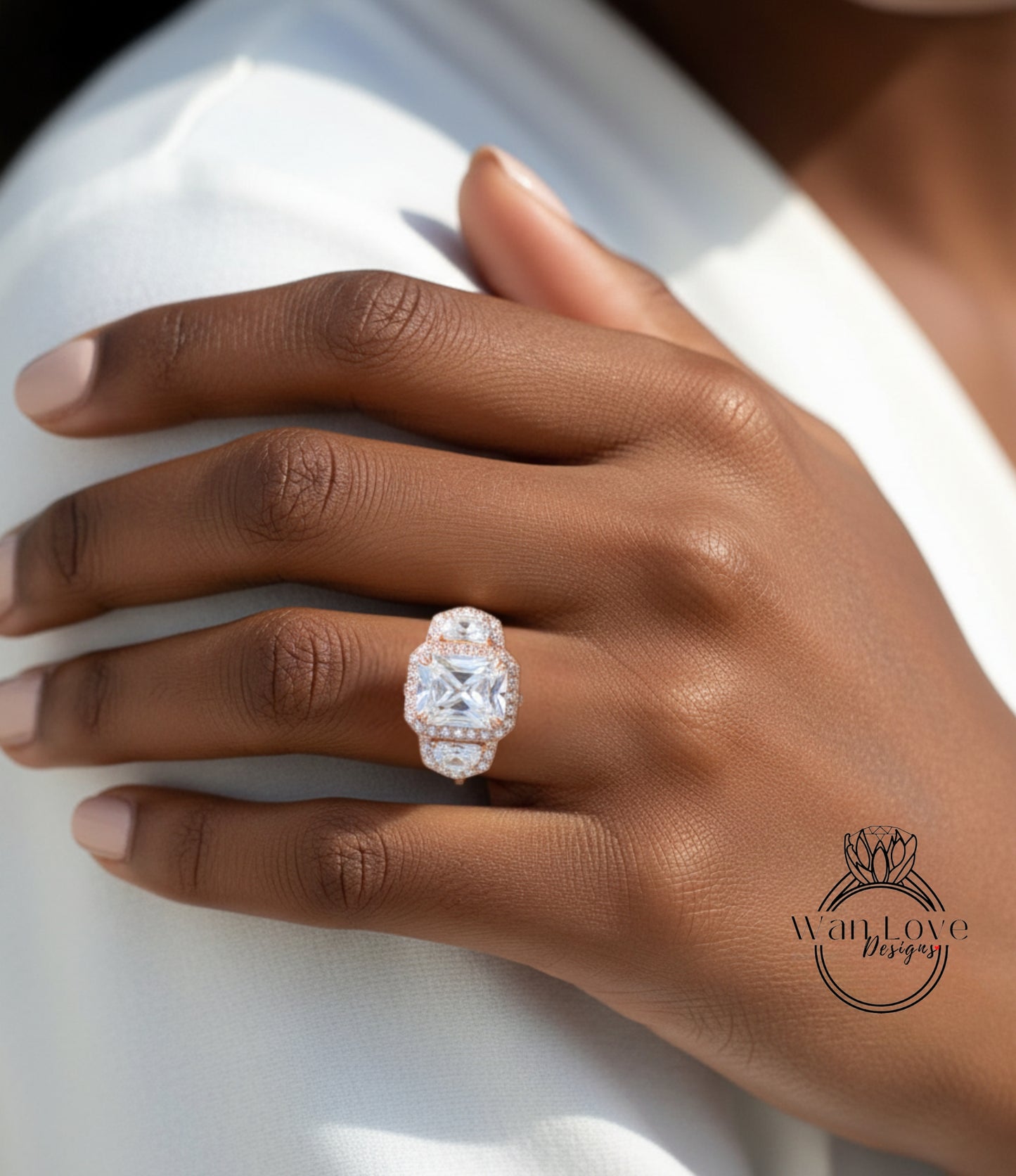 White Gold Three Stone Diamond Engagement Ring, three stone art deco ring, Anniversary gift for her, lab grown Diamond Engagement Ring