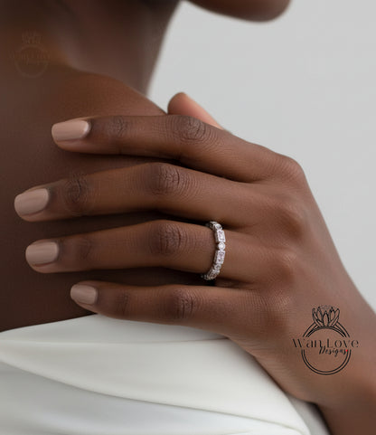 Pink Sapphire Milgrain Filigree Art Deco style Full Eternity Stack Wedding Band-Engagement Ring-Anniversary-Silver Rhodium-Ready to ship