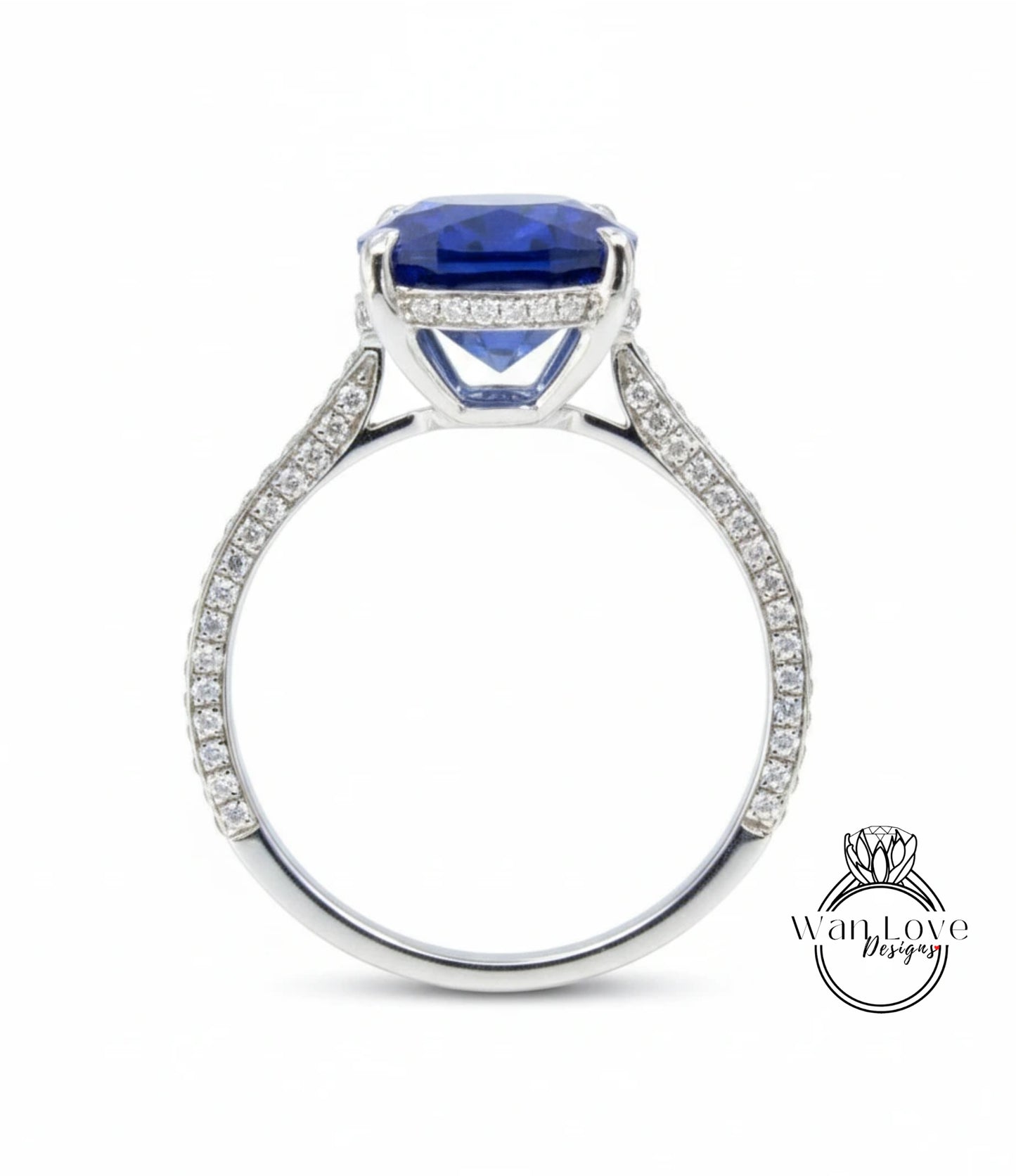 Anello di fidanzamento stile celebrità con diamante zaffiro blu da 9 ct Anello con alone laterale ovale Anello da sposa in oro 14k quasi eternità Promessa Anniversario