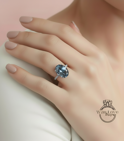 Anello di fidanzamento ovale nero Moissanite Anello stile celebrità Diamanti vintage Side Halo nascosto Anello nuziale Art Deco Anniversario Regalo per lei