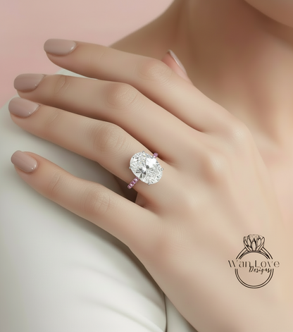 White & Pink Sapphire Engagement Ring-Oval-9ct-15x10mm-925 Silver Rhodium-Wedding-Aniversary Gift-Celebrity style-Ready to Ship