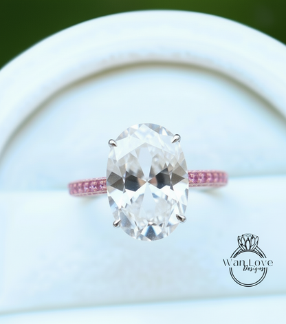 White & Pink Sapphire Engagement Ring-Oval-9ct-15x10mm-925 Silver Rhodium-Wedding-Aniversary Gift-Celebrity style-Ready to Ship