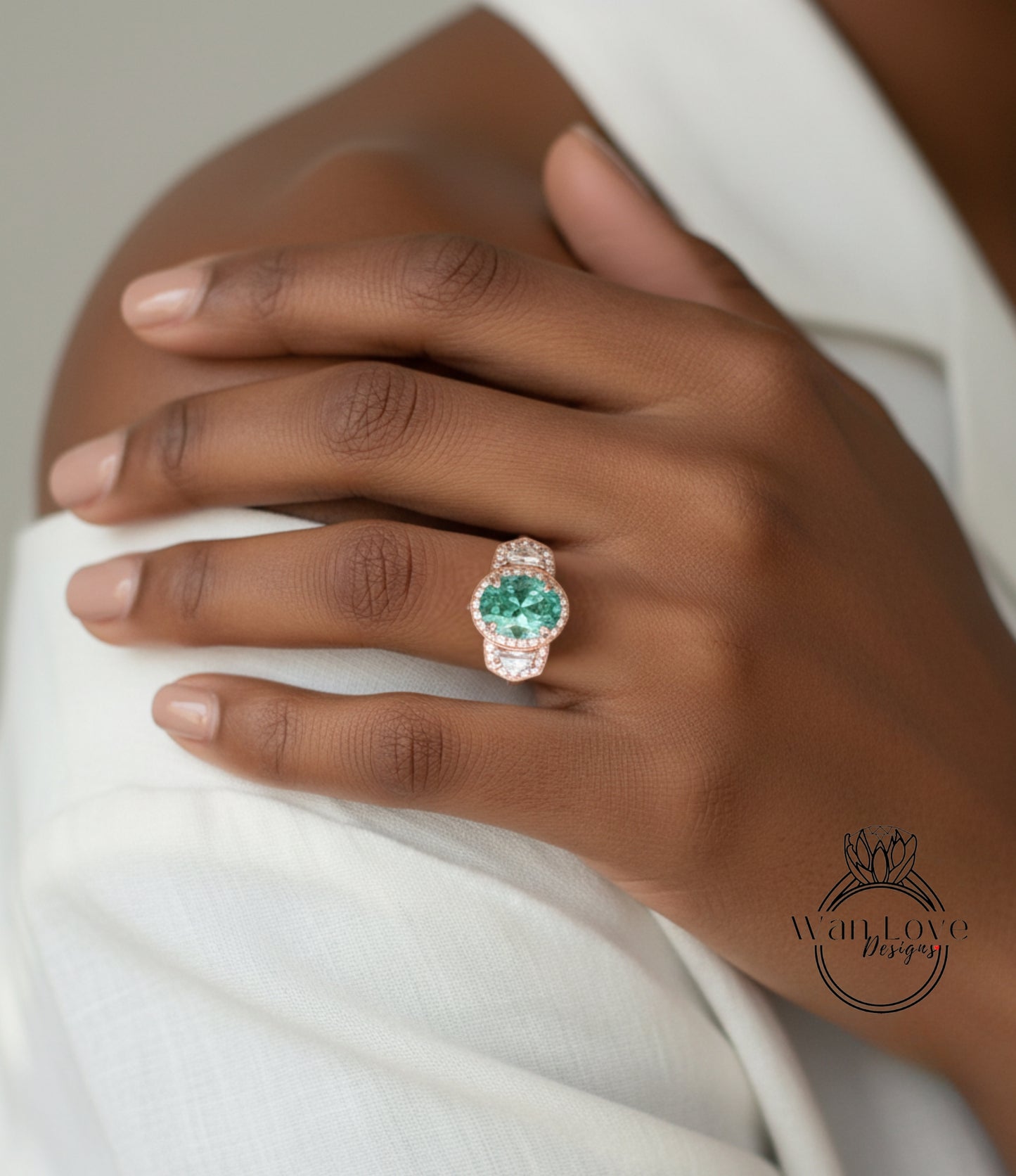 Anello di fidanzamento con diamanti smeraldo e moissanite Cuscino ovale mezza luna 3 pietre preziose 14k 18k bianco giallo oro rosa, platino, personalizzato