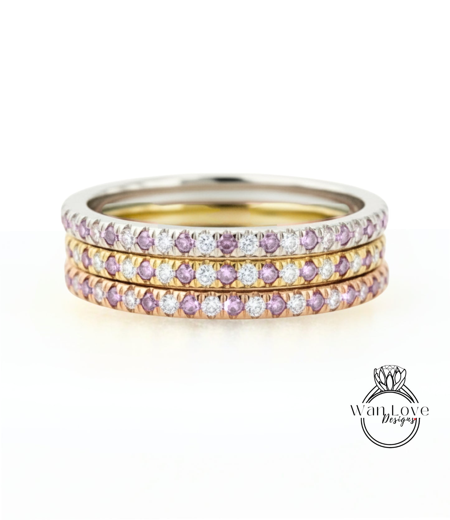 Thin Blue Sapphire Diamond Stacking Ring, Minimalist Ring, Sapphire Wedding Band 14k Gold,Half Eternity Wedding Band,Mothers Birthstone Ring