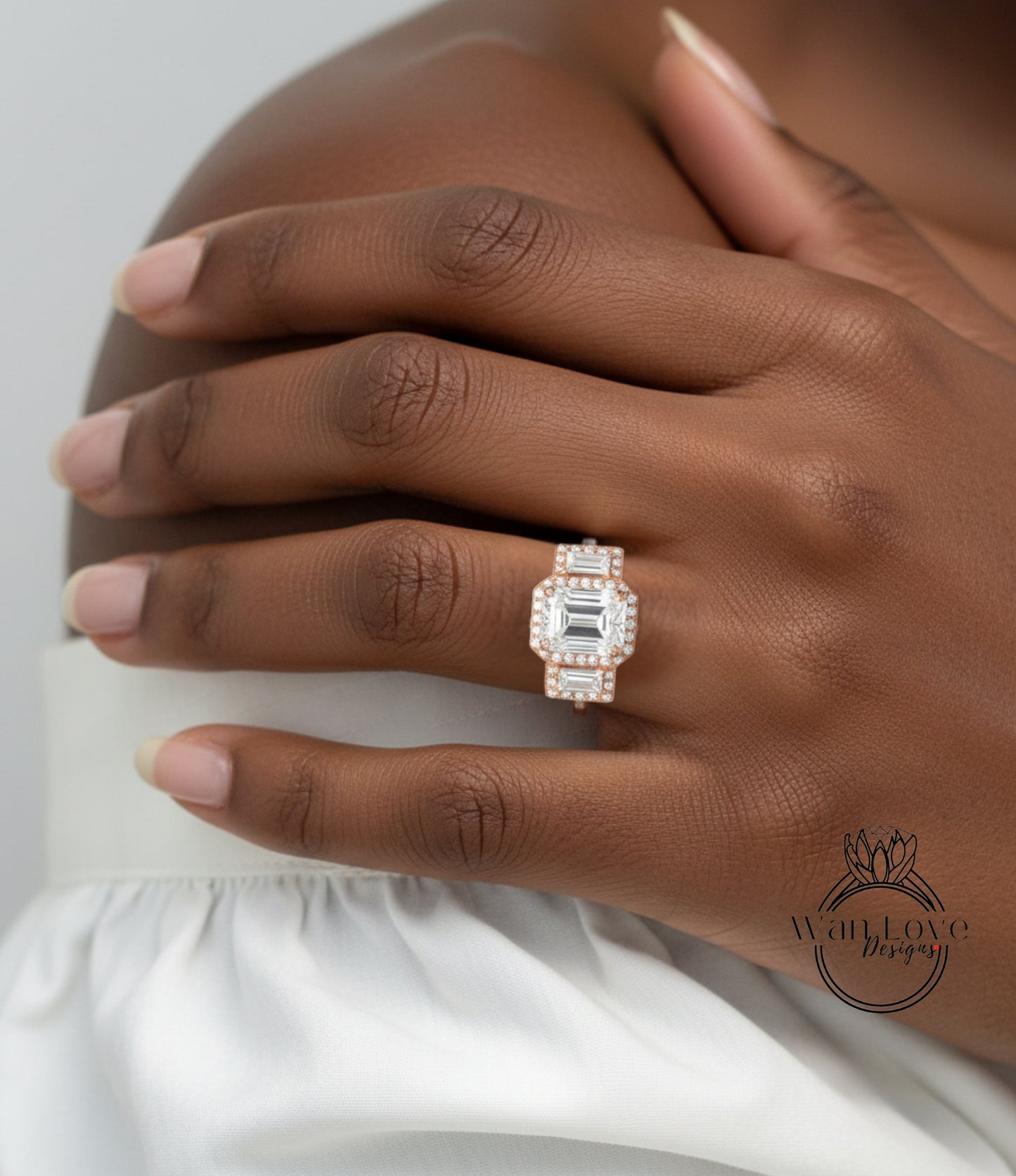 Emerald and Baguette Certified lab grown diamond Three Stone Engagement Ring, Art deco baguette ring Radiant Cut Engagement Ring,Bridal Gift