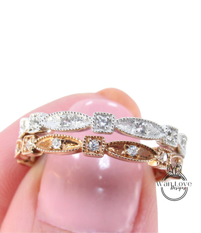 Antique Eternity Ring, Vintage Style Milgrain Engagement Band, Geometric Milgrain Wedding Ring, Handmade Jewelry, Propose Ring, Gift Ring