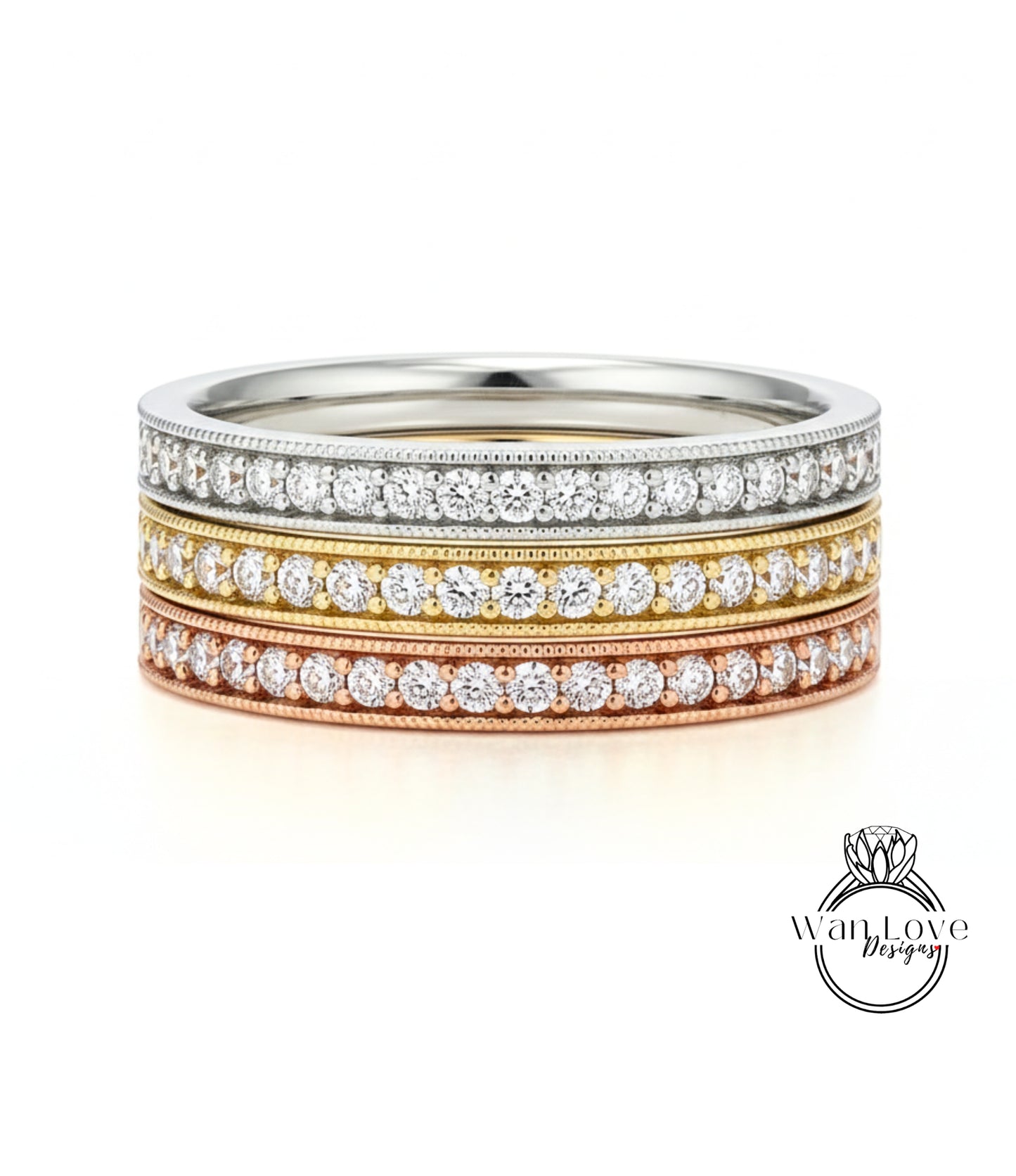 Fede nuziale Milgrain con diamanti smeraldo - Set di punte a canale vintage Fede nuziale - Fascia antica Half Eternity - Anello nuziale con scelta della pietra portafortuna