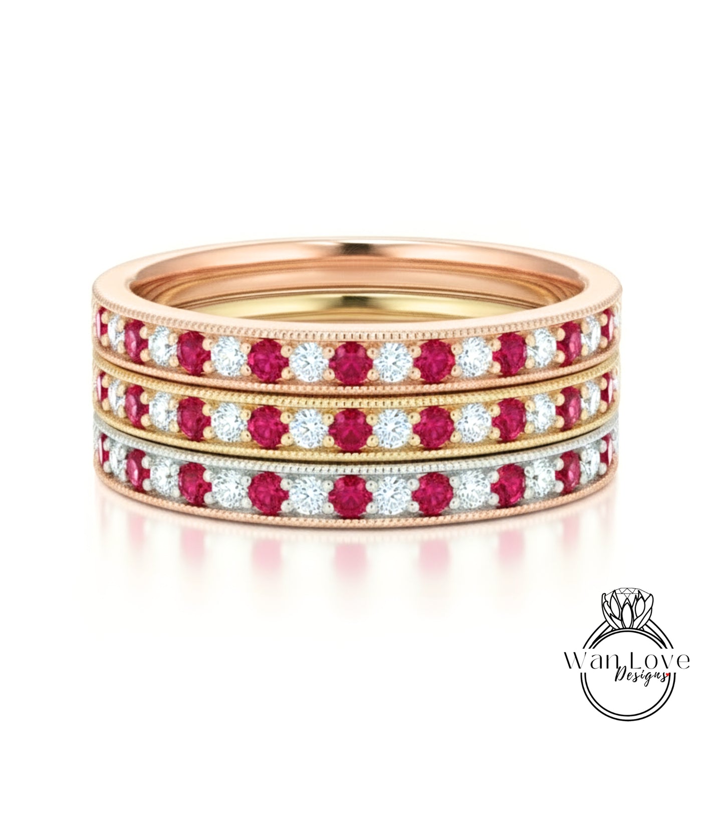 Fede nuziale Milgrain con diamanti smeraldo - Set di punte a canale vintage Fede nuziale - Fascia antica Half Eternity - Anello nuziale con scelta della pietra portafortuna