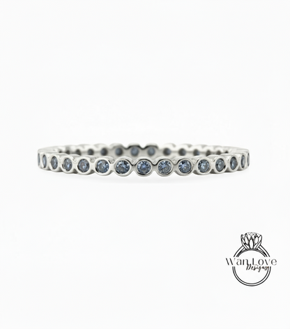 Simple Bezel Round Cut Diamond Wedding Bands/ 14K Gold Rings/ Moissanite Matching Bands/ Bridal Stacking Rings/ BirthStone Choice Rings