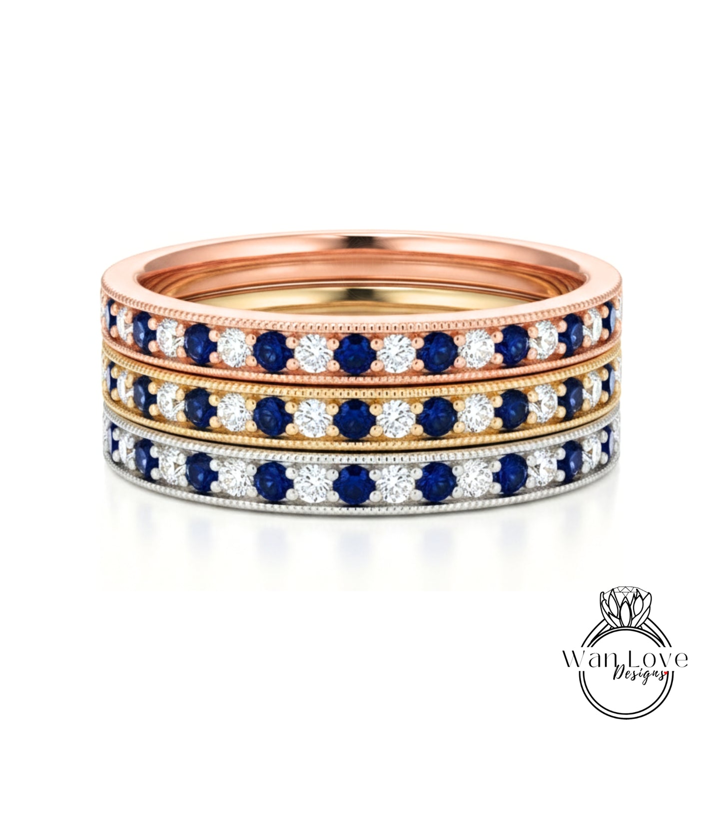 Fede nuziale Milgrain con diamanti smeraldo - Set di punte a canale vintage Fede nuziale - Fascia antica Half Eternity - Anello nuziale con scelta della pietra portafortuna