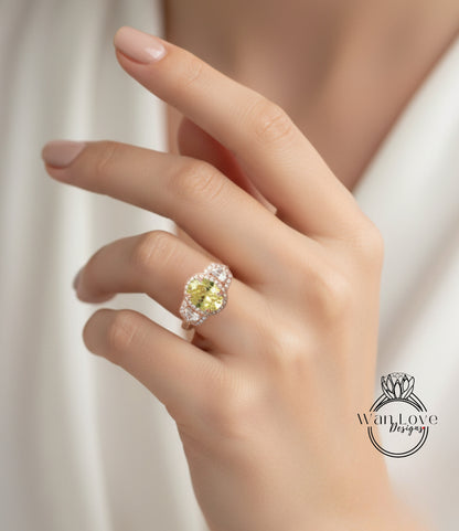 Anello di fidanzamento ovale con zaffiro rosa chiaro e diamanti, trapezio a mezzaluna, 3 ct, 9x7 mm, personalizzato, oro rosa giallo bianco 14k 18k, platino, matrimonio