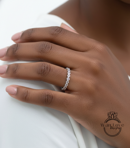 Milgrain Bezel Set Ring, Pink Sapphire Band, Round Cut Pink Sapphire Wedding Band, Vintage Style band, Amtique bezel Wedding Ring, Ready