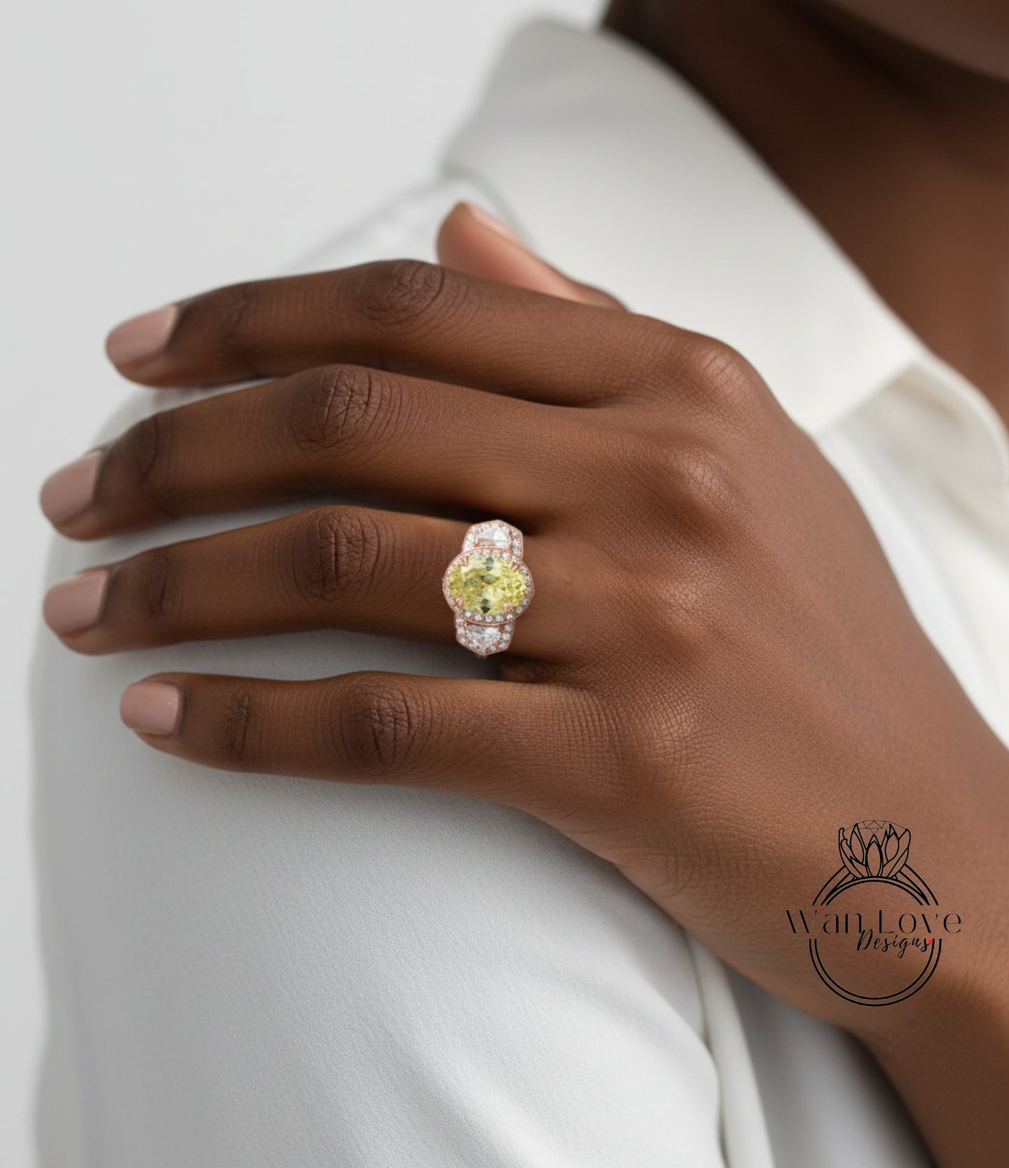 Anello di fidanzamento ovale con zaffiro rosa chiaro e diamanti, trapezio a mezzaluna, 3 ct, 9x7 mm, personalizzato, oro rosa giallo bianco 14k 18k, platino, matrimonio