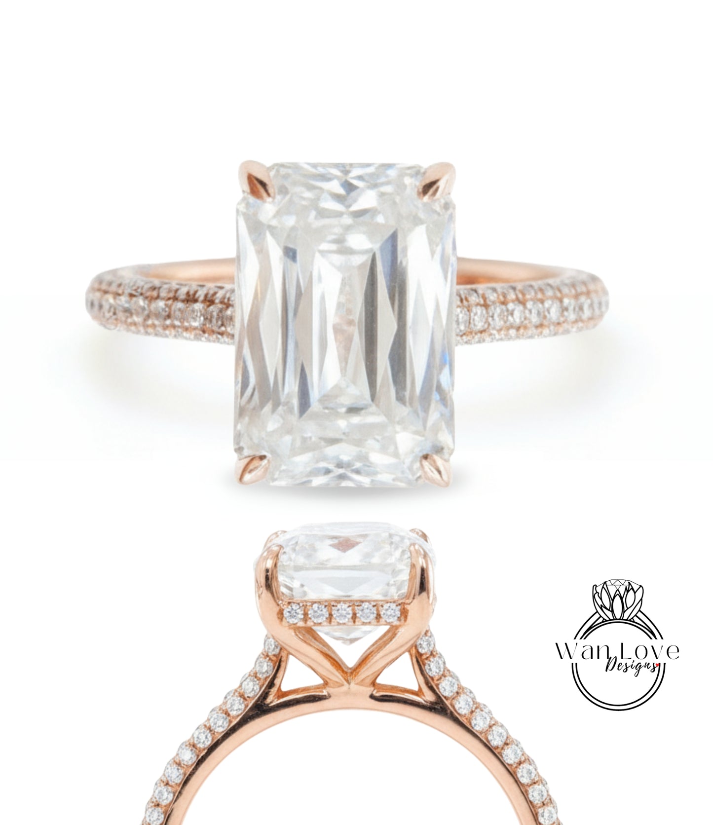 Ready to ship 6ct Vintage Moissanite Engagement Ring Rose Gold Criss Cut Emerald Cut Ring side Halo Moissanite ring Bridal Anniversary ring