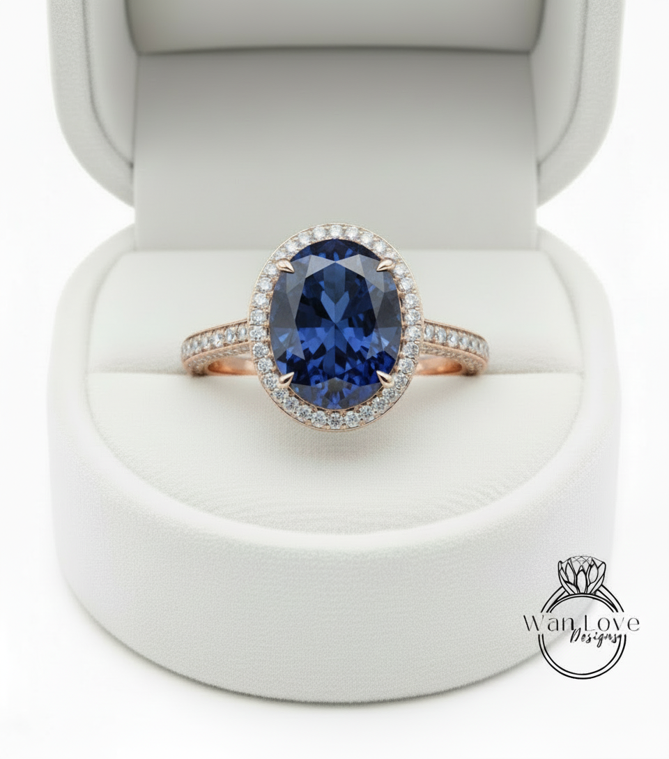 Anello di fidanzamento con zaffiro bianco a taglio ovale, anello di diamanti vintage con alone laterale, anello moissanite, anello in oro rosa, anello art deco, anello anniversario promessa.