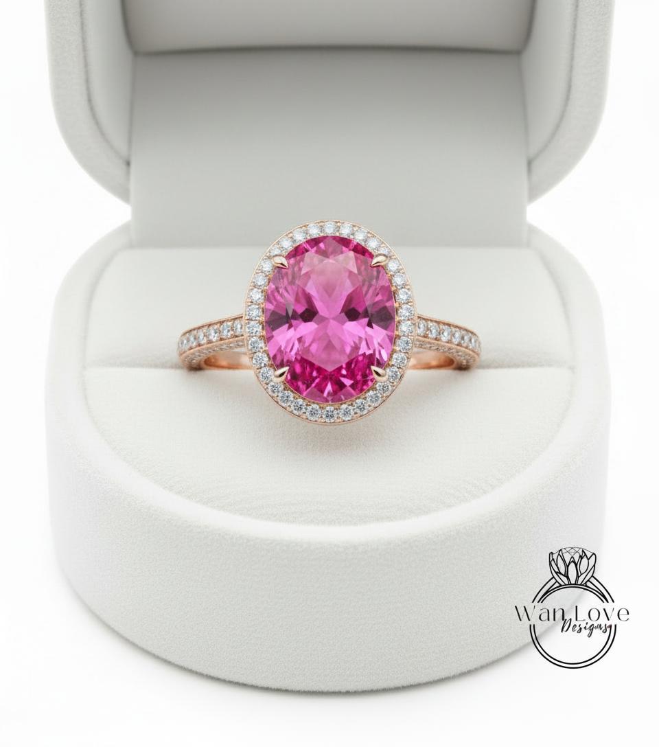 Anello di fidanzamento con zaffiro bianco a taglio ovale, anello di diamanti vintage con alone laterale, anello moissanite, anello in oro rosa, anello art deco, anello anniversario promessa.