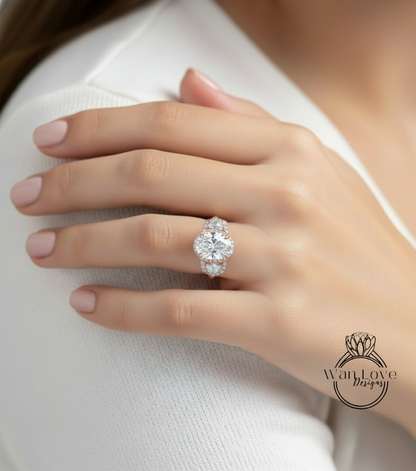 Anello di fidanzamento ovale con diamante zaffiro bianco, trapezio a mezzaluna, 3ct, 9x7mm, personalizzato, oro rosa giallo bianco 14k 18k, platino, matrimonio