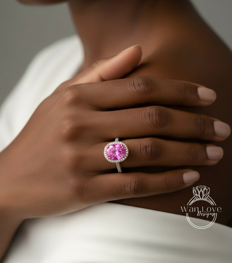 Anello di fidanzamento con zaffiro bianco a taglio ovale, anello di diamanti vintage con alone laterale, anello moissanite, anello in oro rosa, anello art deco, anello anniversario promessa.