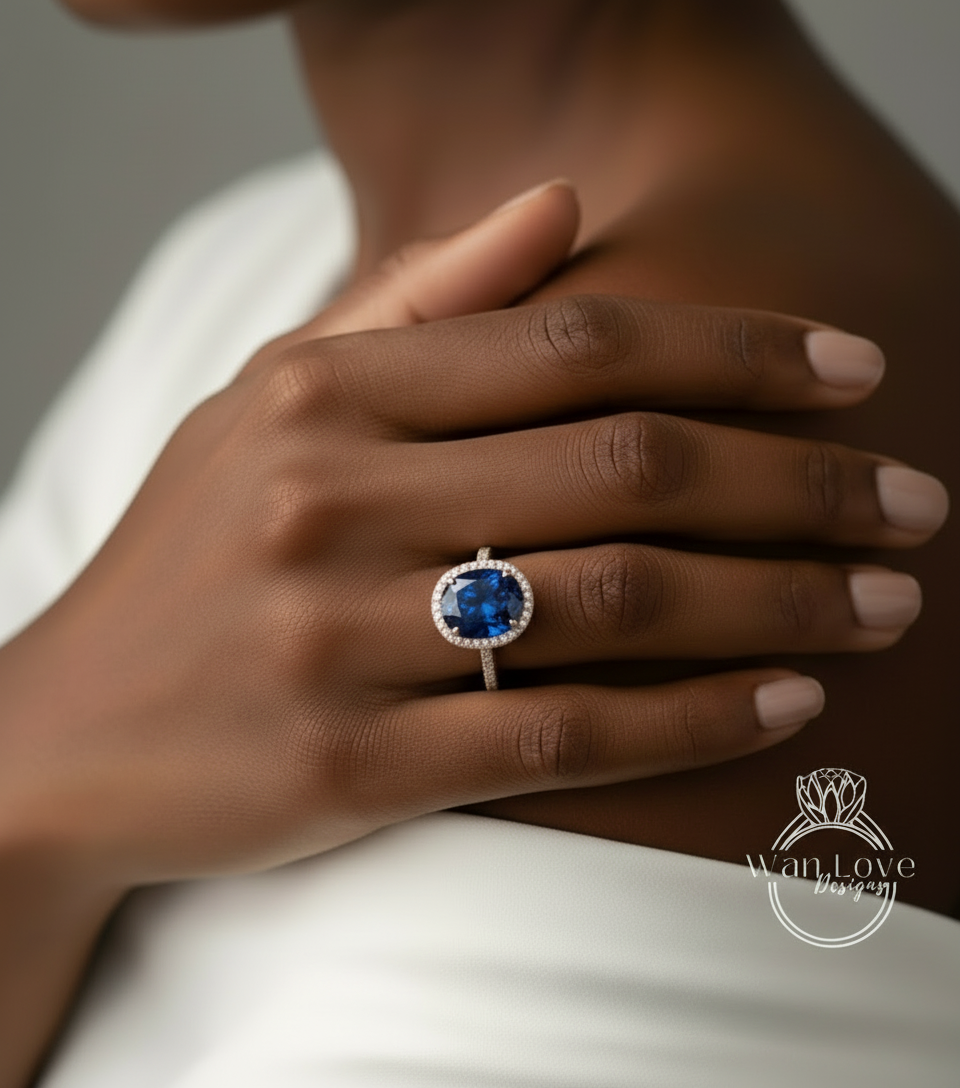 Anello di fidanzamento con zaffiro bianco a taglio ovale, anello di diamanti vintage con alone laterale, anello moissanite, anello in oro rosa, anello art deco, anello anniversario promessa.