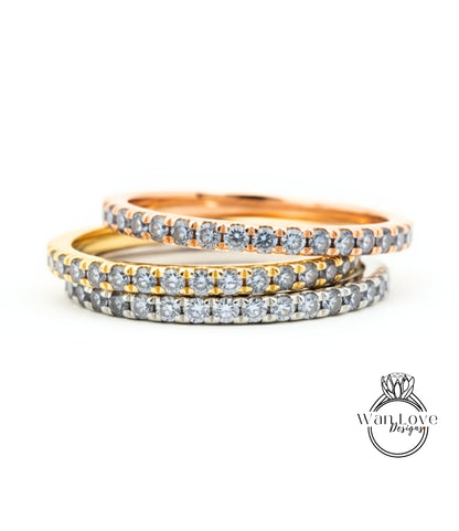 Womens Half Eternity Wedding Band, 14k Gold Wedding Ring, Diamond Stackable Band, Stacking Ring, Anniversary Ring, Engagement Ring Band