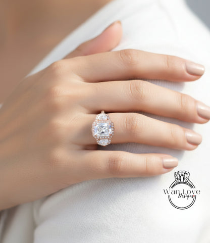 White Gold Three Stone Diamond Engagement Ring, three stone art deco ring, Anniversary gift for her, lab grown Diamond Engagement Ring