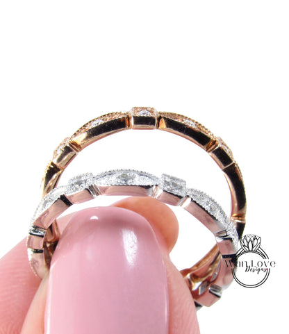 Antique Eternity Ring, Vintage Style Milgrain Engagement Band, Geometric Milgrain Wedding Ring, Handmade Jewelry, Propose Ring, Gift Ring