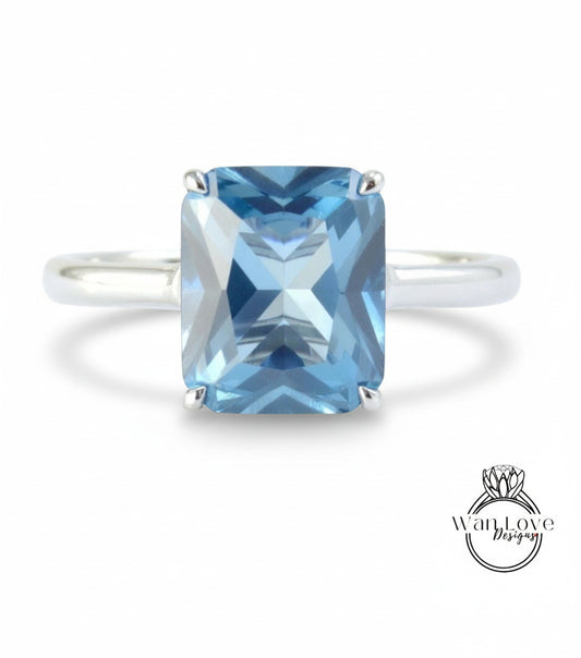 Acquamarina azzurro spinello taglio smeraldo anello di fidanzamento solitario radiante 4ct 10x8mm promessa matrimonio anniversario anello-pronto per la spedizione