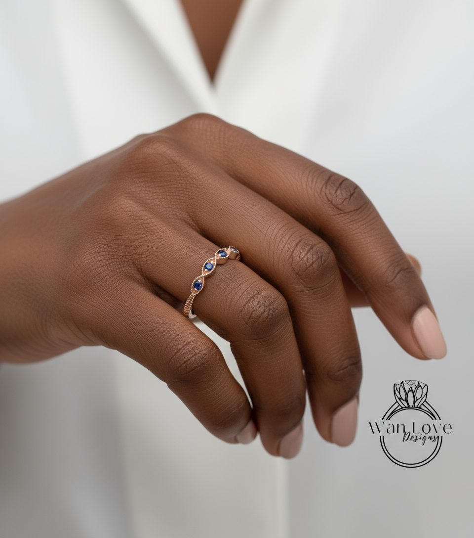 Vintage curved leaf ring, diamonds milgrain engraved antique band, womans curve moissanite ring, unique wedding ring, Birthstone Choice ring