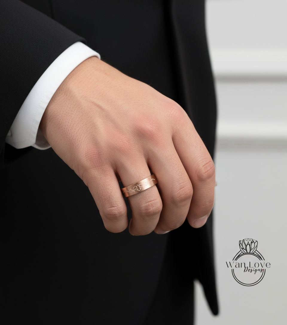 Fede nuziale da uomo incisa con tatuaggio in oro massiccio 14k 18k, fede nuziale da uomo in oro, fede nuziale da uomo incisa personalizzata, anelli per uomo, regalo per lui