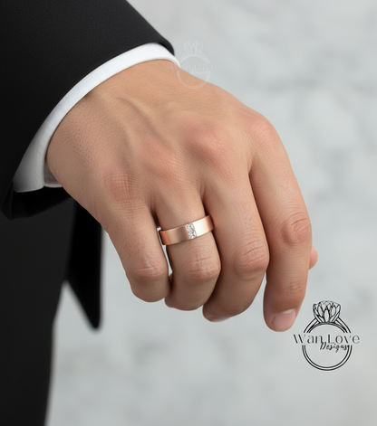 Mens Diamond Wedding Band, Princess Cut 2 gem Moissanite Mens Birthstone Wedding Band, Solid Gold 10k/14k/18k Wedding Ring