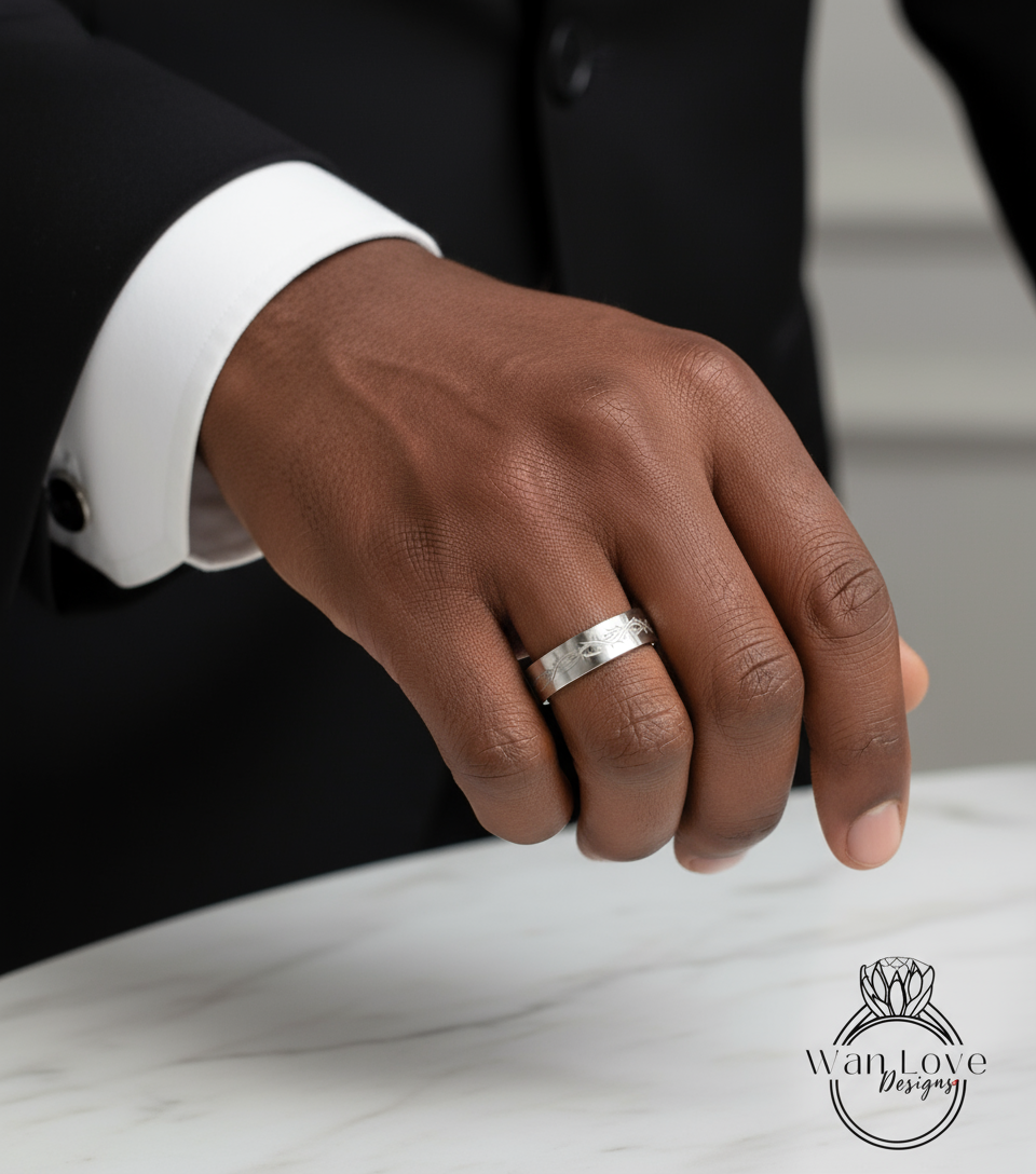 Fede nuziale da uomo incisa con tatuaggio in oro massiccio 14k 18k, fede nuziale da uomo in oro, fede nuziale da uomo incisa personalizzata, anelli per uomo, regalo per lui