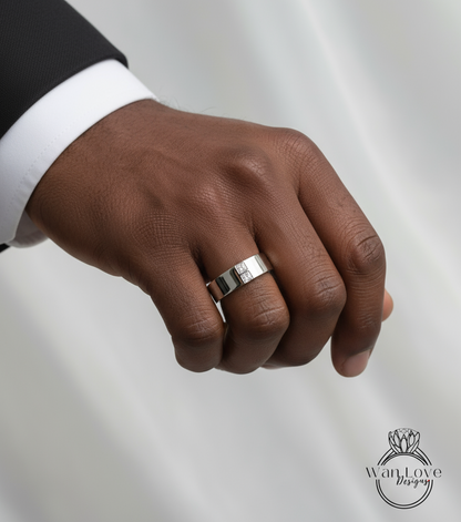 Mens Diamond Wedding Band, Princess Cut 2 gem Moissanite Mens Birthstone Wedding Band, Solid Gold 10k/14k/18k Wedding Ring