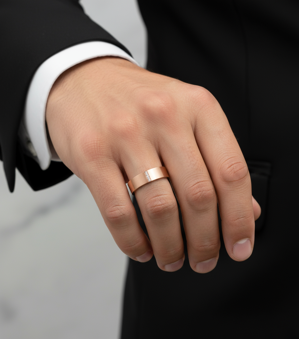 Solid gold men band flat wedding band Vintage Art deco Saphire band 14k solid white gold wedding band unique Bridal ring Anniversary Gift