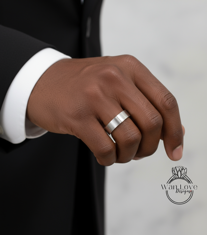 Solid gold men band flat wedding band Vintage Art deco Saphire band 14k solid white gold wedding band unique Bridal ring Anniversary Gift