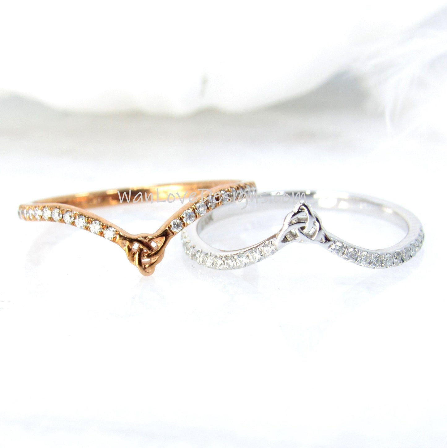 Curved Celtic Stacking Ring • Diamond Chevron Ring, Thin Gold Minimalist Ring • Dainty Engagement Ring • Gift for Her Wan Love Designs