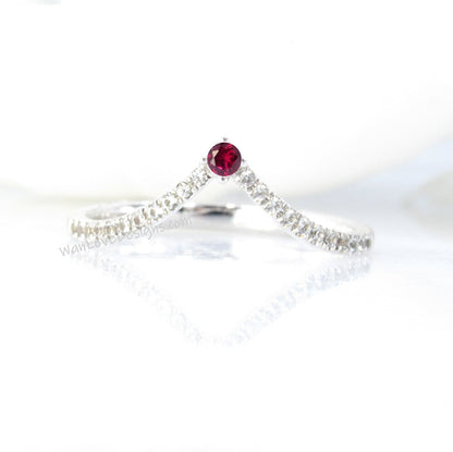 Curved Tiara Stacking Ring • Diamond Ruby Chevron Ring, Thin Gold Minimalist Ring • Dainty Wedding Ring • Gift for Her Wan Love Designs