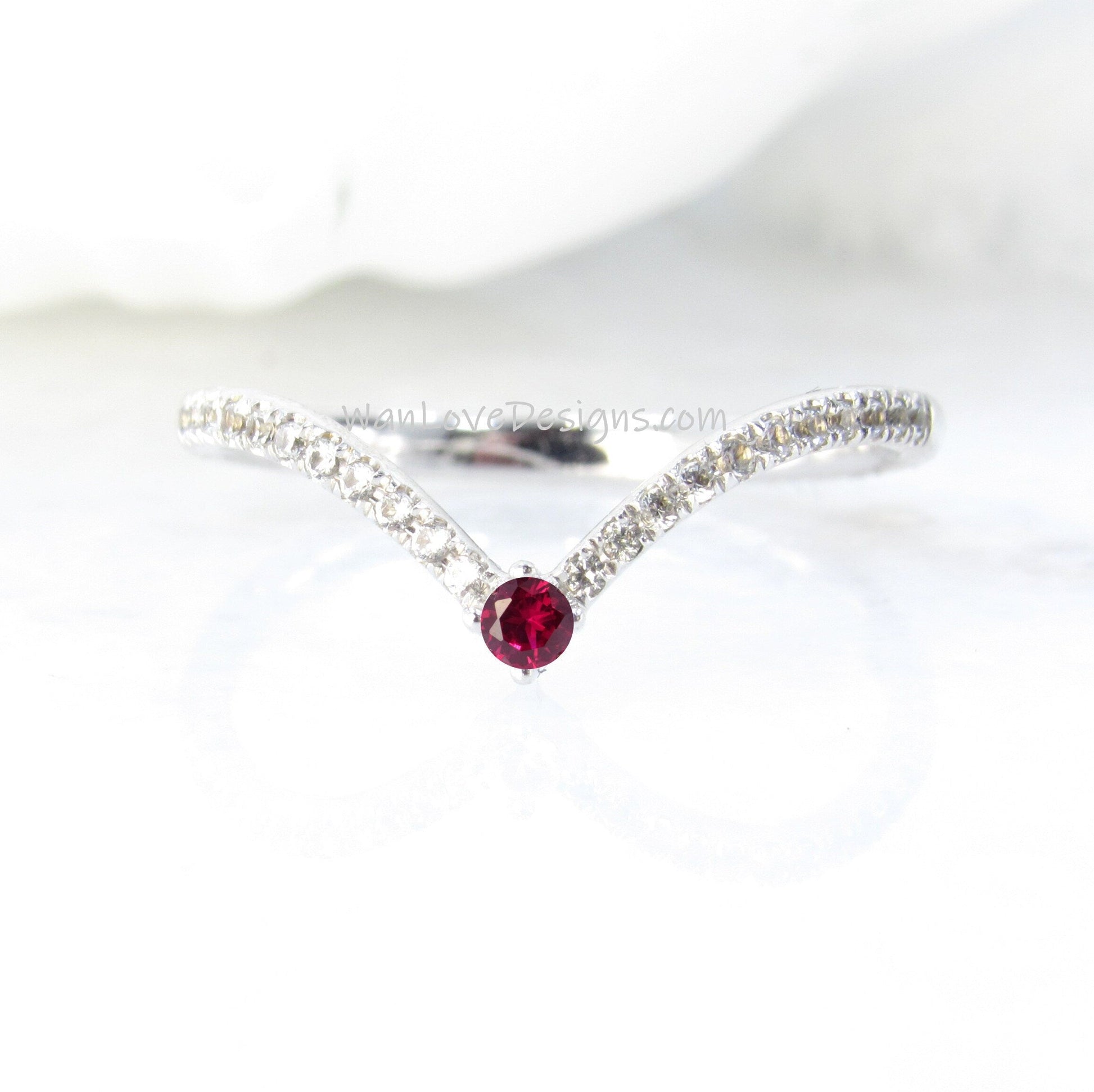 Curved Tiara Stacking Ring • Diamond Ruby Chevron Ring, Thin Gold Minimalist Ring • Dainty Wedding Ring • Gift for Her Wan Love Designs