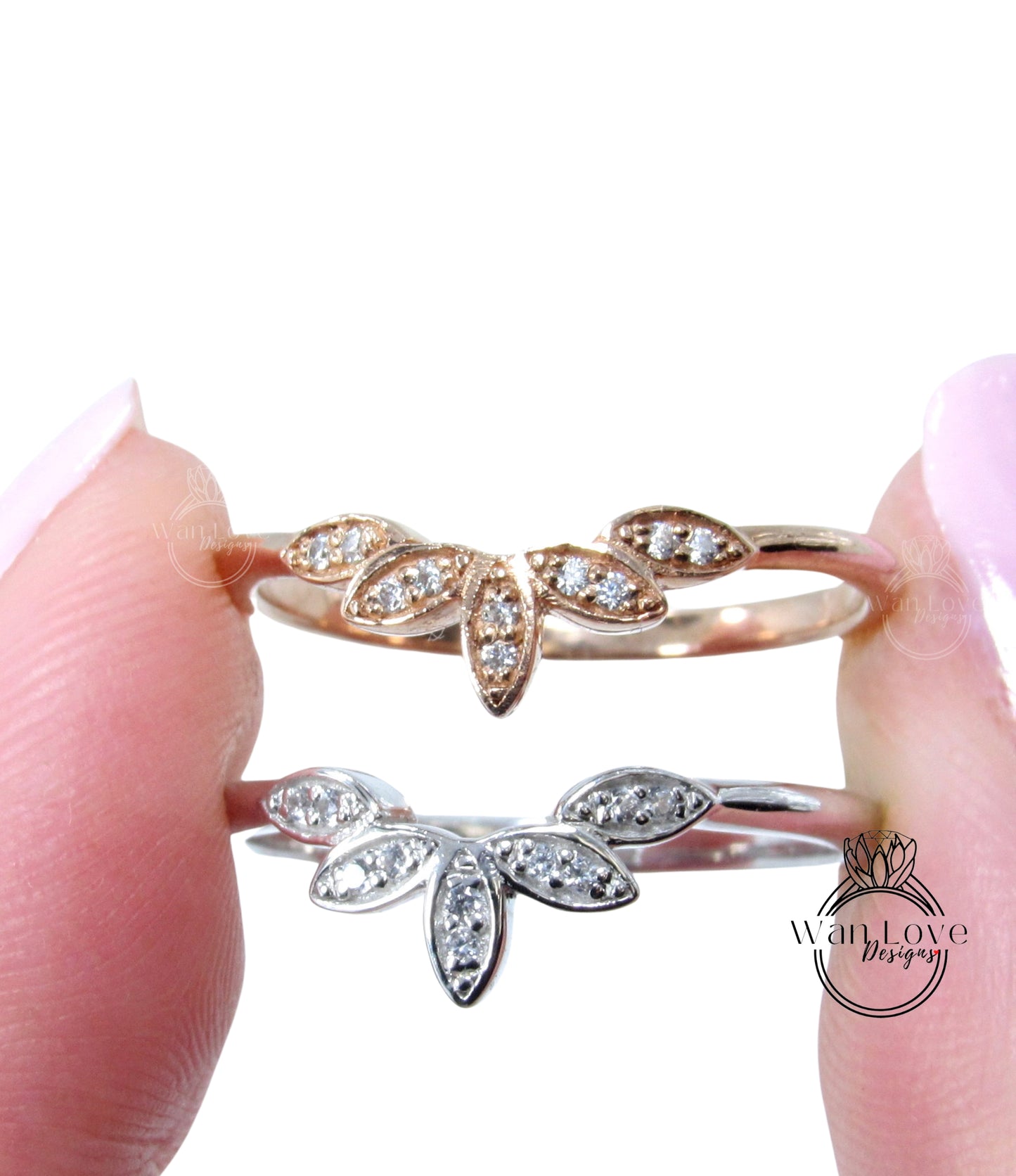 Custom Listing for Isabelle 10K Solid Gold Rings/Art Deco Lab Diamond 5 Leaves Wedding Band/ Lotus Matching Band/5 Leaf Ring/Promise Ring/Gift for Her