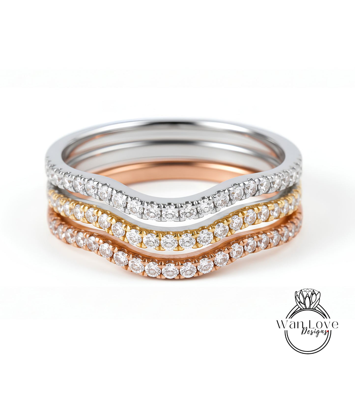 Diamond Womens Curved Wedding Band, Nesting Engagement Ring Band, Contoured Band, Curved Ring, Stacking Ring, Stackable Band, Gift for her